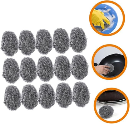 PRETYZOOM 15Pcs Stainless Steel Scrubber for Pot and Dish Cleaning Steel Wool Balls for Heavy Duty Scrubbing for Grease Removal Kitchenware