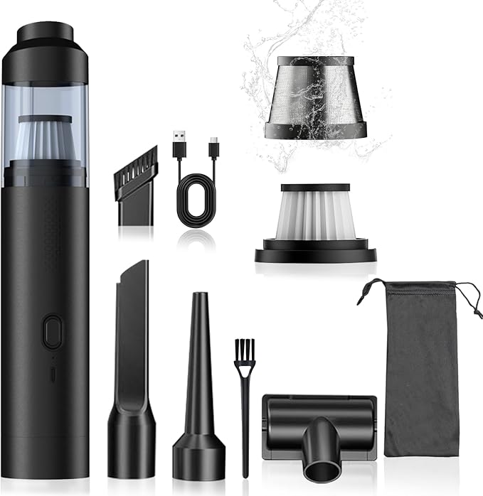 Mini Vacuum Portable Cordless Handheld Vacuum Cleaner, 4-in-1 Small Vacuum with 2 Suction Modes and 16kPa for Desk, Computer, Keyboard & Car, Desktop Vacuum with Blowing & Inflating 2 Modes