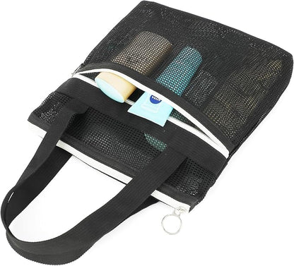Fammart Mesh Shower Caddy Portable with Zipper & 2 Pockets - Quick Dry Shower Bag Toiletry Tote Hanging for Travel Gym Camp Beach - Organizer Bag Bathroom Essentials for College Dorm