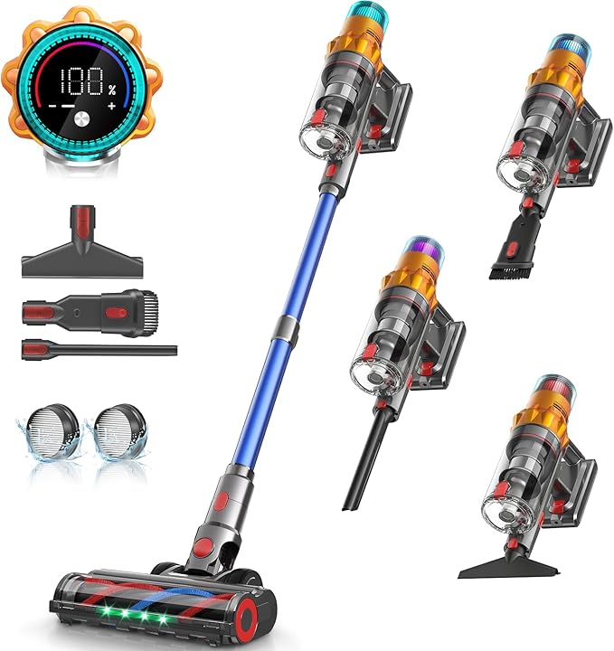 Belife S8 Cordless Vacuum Cleaner, 600W 48Kpa Stick Vacuum with 65Mins Runtime, Self-Standing, 1.6L Large Dust Cup, Anti-Tangle Smart Wireless Handheld Vacuums for Carpet, Hardwood Floor & Pet Hair
