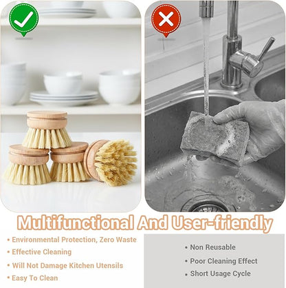 10pcs Natural Wooden Dish Brush Replacement Heads with Sisal Bristles – Eco-Friendly Kitchen Scrubber Refills for Pots, Pans, Utensils – Safe Scratch-Free Cleaning Brush Heads (1.89x1.57in)