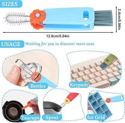 6Pcs 3 in 1 Bottle Brush, TACYKIBD Multifunctional Cup Lid Cleaning Supplies Water Cup Cleaner, Portable Small Crevice Cleaning Brush Tools for Baby Bottle Gap Tight Spaces