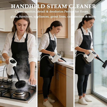 15-in-1 Pressurized Multi-Purpose Natural Handheld Steam Cleaner, 15s Instant Heat Portable Steamer with 400ml Tank, Multi-Surface Deep Cleaning for Home, Grout, Furniture, Couch, Car, Bathroom, Floor