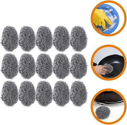 15pcs Steel Wool Scrubber Pot Cleaning Balls Kitchen Pan Scrubbers Heavy-Duty Dishwashing Pads for Tough Grease Removal Household Cooking Cleanup