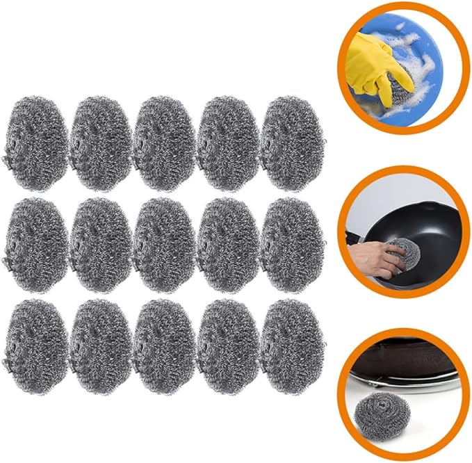 Stainless Steel Pot Cleaning Scrubber Balls 15pcs 22g Each Metal Scouring Pads for Heavy-Duty Dish and Pan Cleaning Kitchen Tool for Home Use