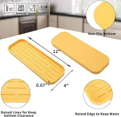 MicoYang Silicone Kitchen Sink Organizer Tray for Multiple Usage,Easy Clean,Eco-Friendly Sponges Holder for Kitchen Bathroom Counter or Sink,Dish Soap Dispenser,Scrubber,Bottle,Cup Yellow 12" x 4”