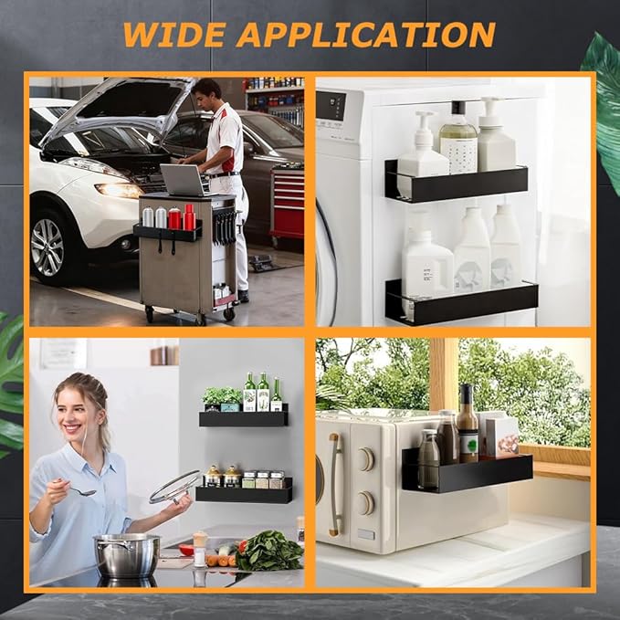 2 Pcs Magnetic Spray Can Holder,with 4 Pcs Small Hooks Wall Mounted Spray Bottle Rack Magnet Toolbox Holder Rack for Garage and Home, Craft Workspace(COLOR:Black)