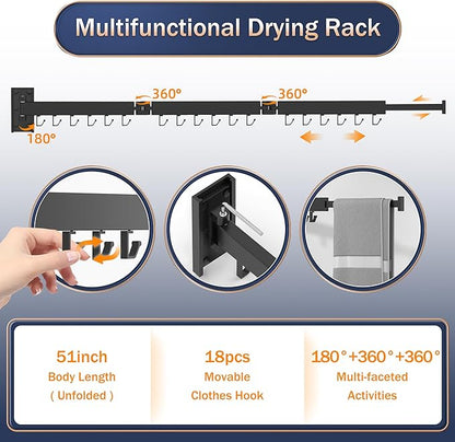 ZdwCyl Clothes Drying Rack Wall Mounted,Laundry Rack Wall Wount,Drying Rack Clothing for Laundry,Retractable Dryer Racks,Wall Mounted Drying Rack Collapsible, Black, Sandy Coating,3z-b01