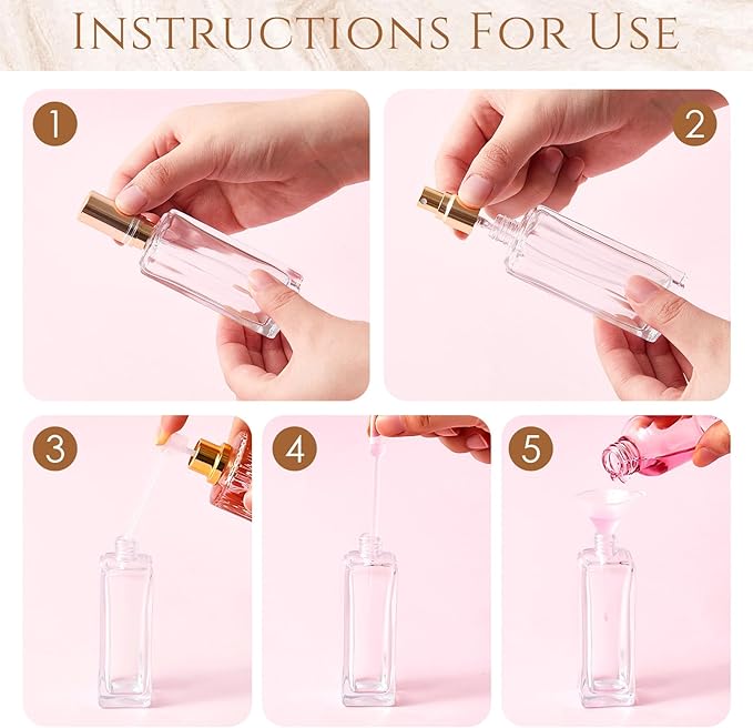 Domensi 3 Pcs glass spray bottles Empty Cologne Spray Bulk Refillable Small Travel Perfume Atomizer Bottle with Pump Tool for Hair Travel Plants Cleaning Skin Care (30 ml,Gold)