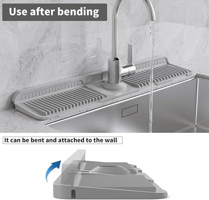 WAFT YEARN 24X5 Inch Silicone Durable Faucet Mat Kitchen Sink Splash Guard Draining Protector Tray Liner Absorbent Protective Counter Accessories For Sink Kitchen Bathroom Laundry Room Bar & RV Grey