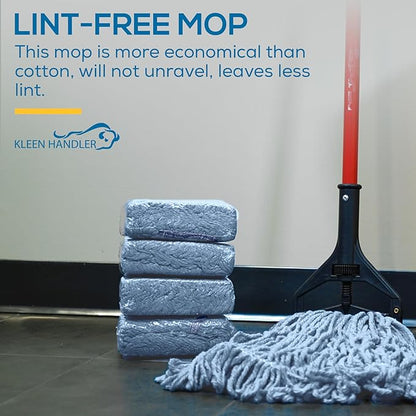 KLEEN HANDLER HEAVY DUTY Commercial Mop Head Replacement, Wet Industrial Cotton Looped End String Cleaning Mop Head Refill, Blue Mop, Universal Headband