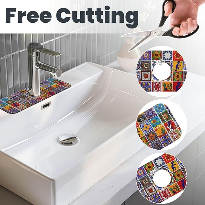 Mexican Tiles Multicolored Bright Colorful 15" X 5.5" Kitchen Sink Splash Guard Faucet Faucet Guard Draining Mat Sink Splash Guard Faucet Kitchen Bathroom