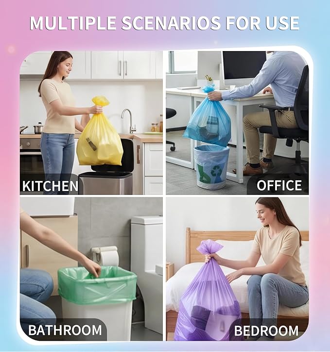 8 Gallon Trash Bags Colored - 150 Count Medium Garbage Bags Unscented, 30 Liter Thick Trash Can Liners, Plastic Wastebasket Liners for Home Kitchen Bathroom