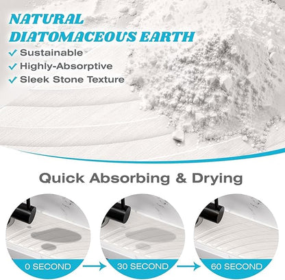 SpaceHacks Stone Faucet Mat for Kitchen Sink - Fast Drying Diatomite Stone Drying Mat, Textured Drainage Sink Protector, Water Splash Guard with Base Pads for Bathroom Counter (15.7x4 in, White)
