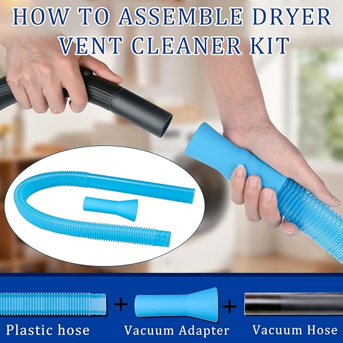 Dryer Vent Cleaner Kit, 5-Piece Professional Cleaning Kit with Flexible Dryer Vent Brush, Lint Remover Tool & Universal Vacuum Attachment for Duct, Hose, Pipe and Lint Trap - Safe & Efficient