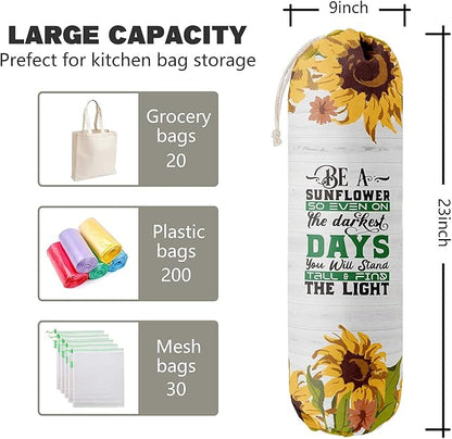 Sunflower Grocery Bags Holder Organizer - Wall Mount Plastic Bags Storage Container Dispenser - Gift for Women, Mother, Grandmother, Friend