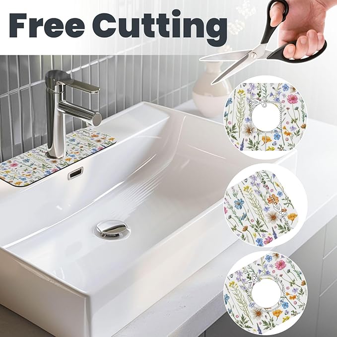 Spring Flower Colorful Leaves 15" X 5.5" Kitchen Sink Splash Guard Faucet Faucet Guard Draining Mat Sink Splash Guard Faucet Kitchen Bathroom