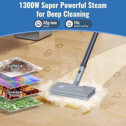 FEPPO Steam Mop & Detachable Handheld Steam Cleaner for Home and Floor Cleaning (Grey)