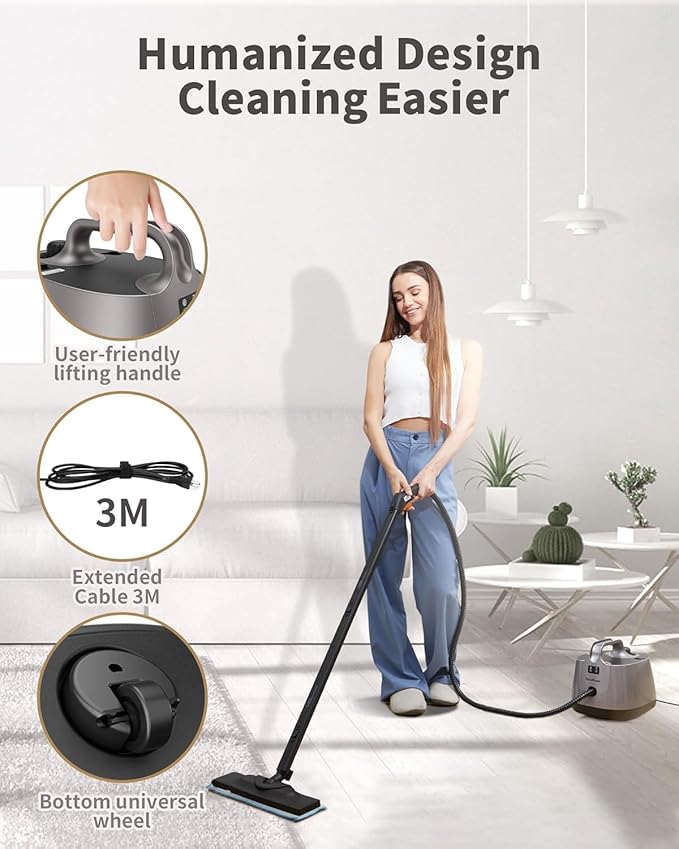Steam Cleaner for Home, 293°F 58 PSI Powerful Multipurpose Handheld Steam Mop, 21 Attachments, 50Oz Capacity, Heavy Duty Steamer for Carpets, Floors, Cars, Tiles, Crack Cleaning, Turquoise