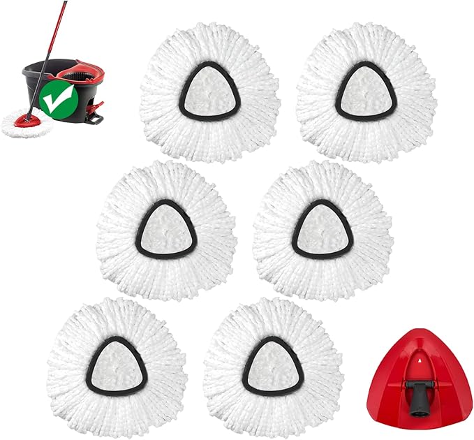 Spin Mop Replacement Head for O-Ceda EasyWring 1-Tank System, Microfiber Mop Refills for Home Cleaning, 6 Cedar Mop Replace Heads with 1 Replacement Base, Easy Install, Durable Floor Care