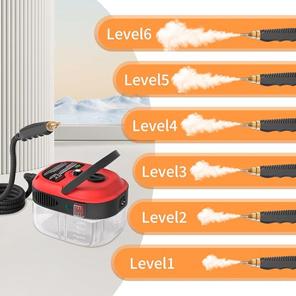 STRCEAT Handheld Pressurized Steam Cleaner,2500W Handheld High Temp Portable Cleaning Machine, Cleaning for Couch, Auto, Floor and More (Red)