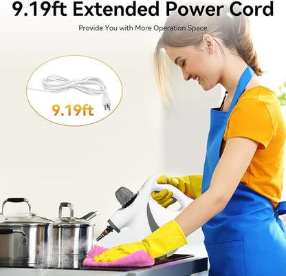Handheld Steam Cleaner, 1050W Upgrade Steam Cleaner for Home Use, Powerful Natural Multi‑Surface Steam Cleaner, 239°F Steam, Runs 10–15 min, 11.8oz Tank for Car Tile Grout Couch Floor Bed Cleaning