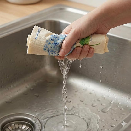 Garden Collection Hydrangea Swedish Dishcloth, Reusable Paper Towel, Super Absorbent Cellulose Sponge, Kitchen Cleaning Cloth, Washable & Compostable (Blue Hydrangea - 4 Pack)