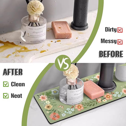 Sink Faucet Absorbing Mat, 2 Pack Drying Mat Around Faucet Sink Splash Guard Behind Faucet Sinkmat For Kitchen Bathroom Island Rv 15 * 5.5 Inch (38 * 14 cm)