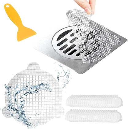 50 PCS Disposable Shower Drain Hair Catcher 3.54 Inches Round Drain Hair Catcher Stickers for Bath & Kitchen - Hair Catcher Shower Drain Cover for Human & Pet Hair - Mesh for Bathtub & Laundry