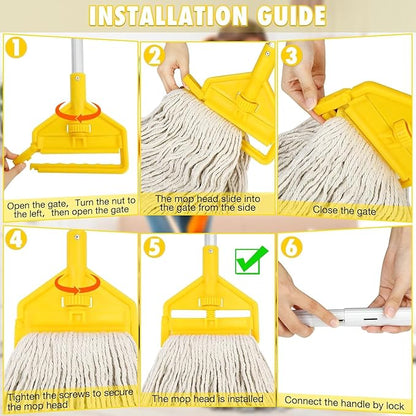 Looped End Commercial Industrial Mop Replacement Head, Heavy Duty String Wet Refill Mop Head for Commercial Industrial Grade Floor Cleaning,2 Pack,Yellow