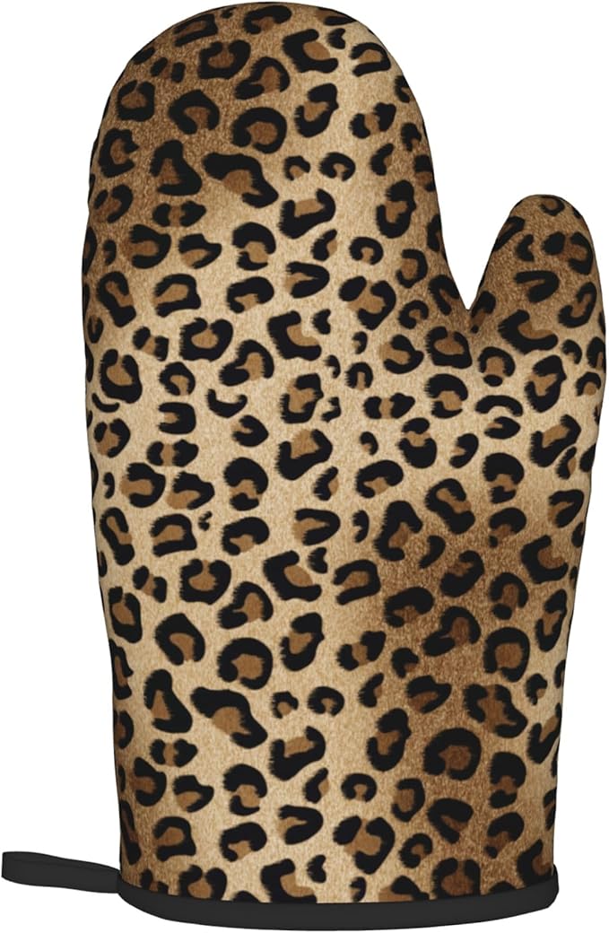 Leopard Print Oven Mitts - Brown Oven Mitts and Pot Holders Sets of 2 Animal Print Kitchen Mitts Hot Pads for Baking Grilling