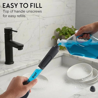 Soap Dispensing Dish Brush (2 Pack) – Ergonomic Kitchen Scrub Brush with Soap Dispenser Handle – Non-Slip Dish Scrubber for Pot, Pan, and Sink Cleaning – Easy-to-Handle Washing Brushes for Home