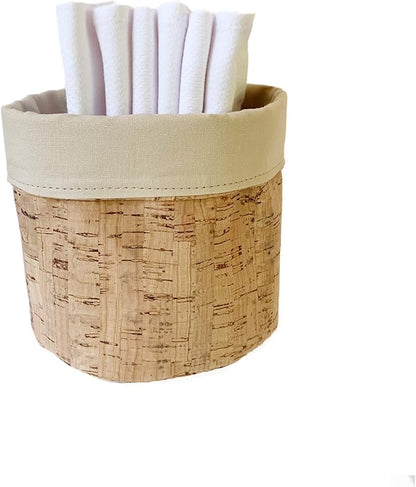 Reusable Paper Towel Set/Reversible Towels and Cork Leather Basket/American Made/Machine Washable/Absorbent and Durable with Quality Edges and No Pilling (Khaki & Cork Basket, 6 Towels)