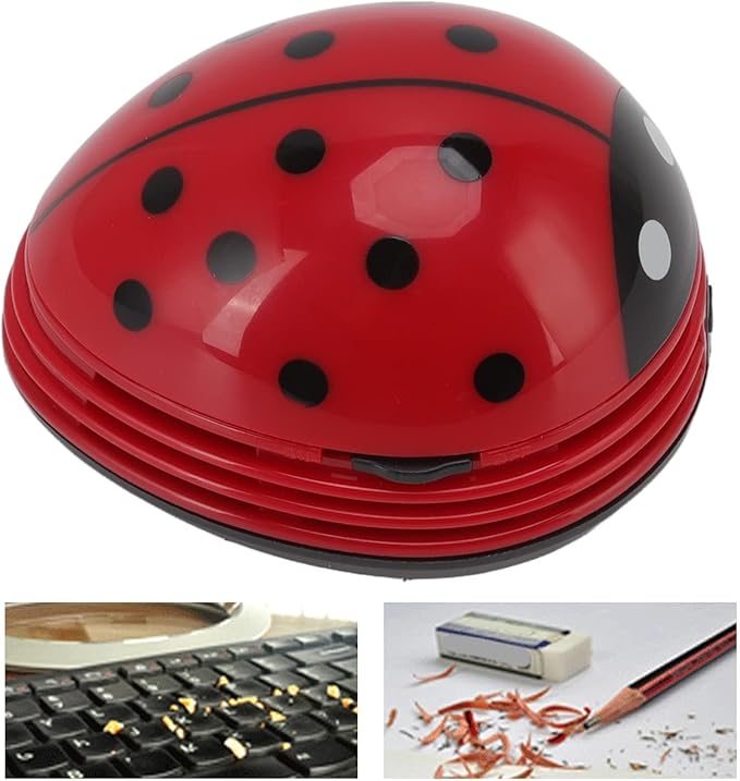 Fdit Mini Desktop Vacuum Cleaner Portable Vacuum Paper Handheld Sweeper Crumb Ladybird for Cartoon Red Ladybird Scraper