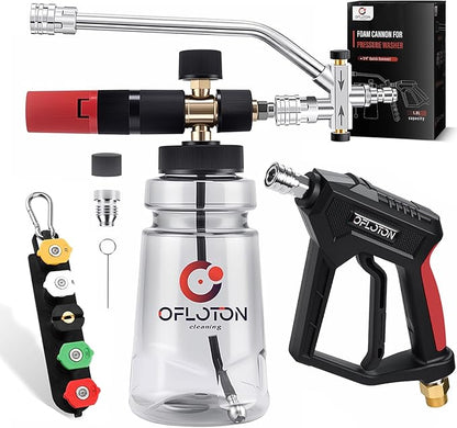 Pressure Washer Foam Gun & Dual Connector Accessory, Short Power Washer Gun & Foam Cannon & Double Tip Attachment Car Wash Kit, 1/4" Quick Connector, M22 Male Inlet, 4000 PSI Foam Sprayer
