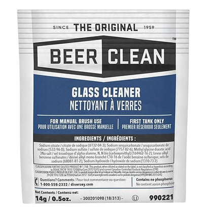 BEER CLEAN Diversey 990221 Glass Cleaner for Manual Brushing, Portion Control Bar Glass Washing Powder, Unscented, Packet, 0.5-Ounce (Pack of 100)