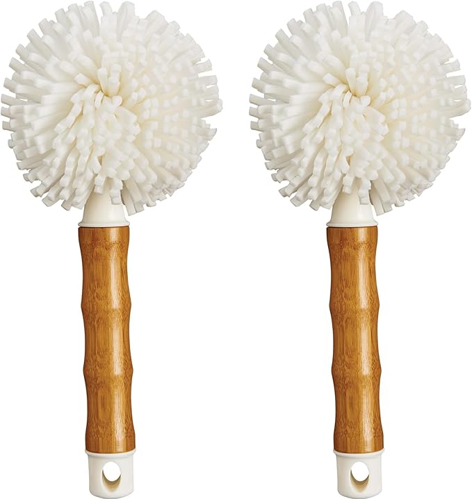 HIC Kitchen Bamboo Glass Brush, Bamboo with Non-Scratch Foam Tips, Set of 2