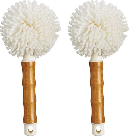 HIC Kitchen Bamboo Glass Brush, Bamboo with Non-Scratch Foam Tips, Set of 2