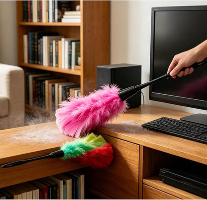 14 Inch Turkey Feather Duster, Gentle Style Dusting Tool for Home/Office Delicate Surfaces (Navy Blue)