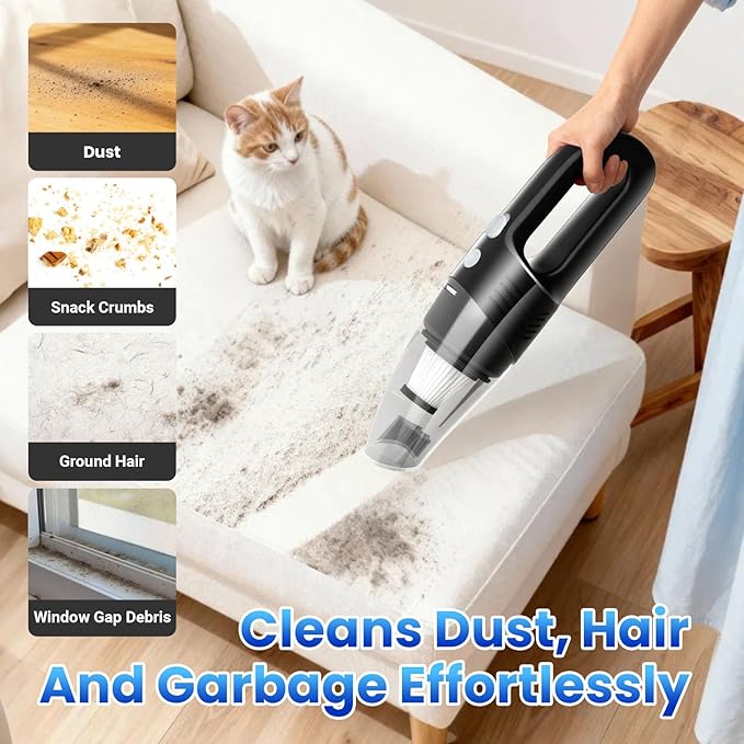 Handheld Vacuum Cordless Car Vacuum Cleaner 11000PA High Power Portable 1.4lbs Lightweight Rechargeable with 2 Filter Multi-Nozzles for Home Office Dust