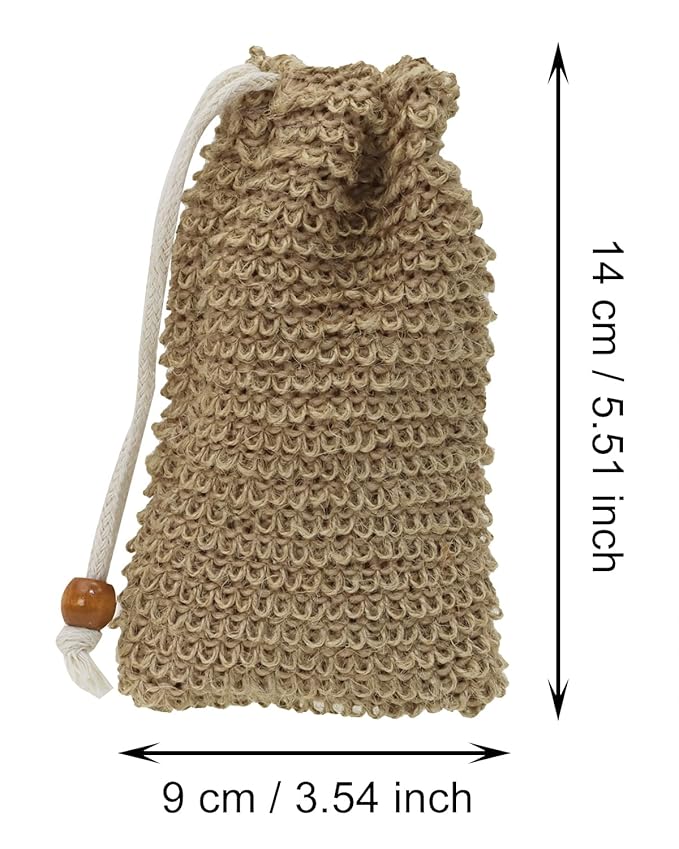 3pcs Soap Bag Net Pouch Saver Pocket Soap Lifting Pads Natural Sisal Jute Foaming Mesh Body Scrubber Bath Exfoliator Exfoliating Drying Soap Holder for Shower Gift DIY Craft (9x14cm, Brown)