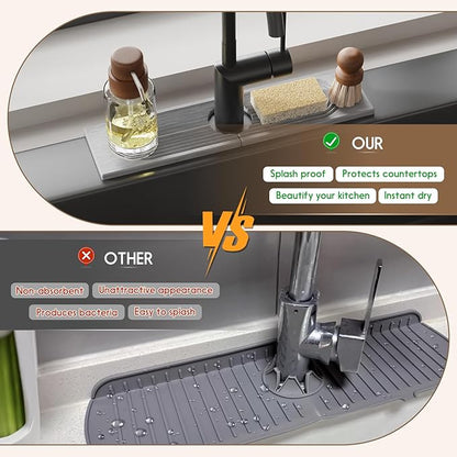 Faucet Mat for Kitchen Sink, Diatomite Quick Drying Tray , 15.8 Inch Kitchen Sink Splash Guard and Bathroom Stone Tray for Counter. Super Absorben.Deep Grey