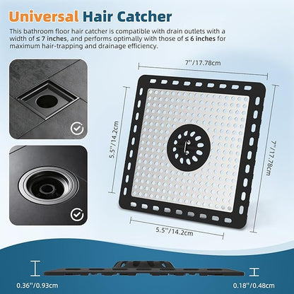 Hibbent Upgraded Shower Drain Hair Catcher, Shower Drain Cover for Bathroom Floor 6" Drain, Anti-Clogging Bathtub Drain Strainer, Stainless Steel Kitchen Sink Drain Strainer with Handle, Black