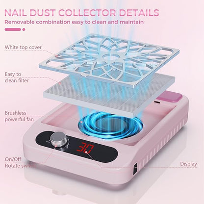 Nail Dust Collector for Nail Techs,Compact & Quiet Vacuum Fan Dust Collector with Reusable Filter, Powerful Dust Suction Machine,Nail Tech Must Haves for Gel Polish,Pedicures,Salon & Home Use, pink