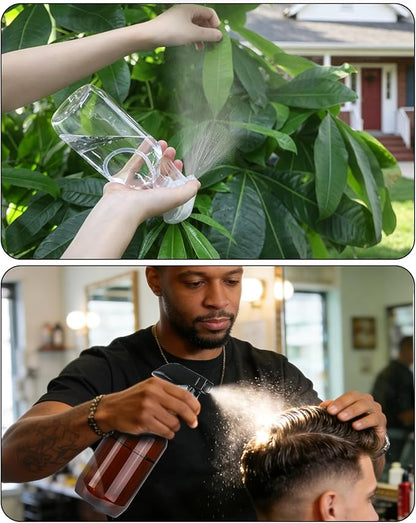 2 Pack 360° Spray Bottles, 16 oz Plastic Small Containers with Adjustable Spray Nozzles, Spray Bottles for Hair, Cleaning Solutions, BBQ and Plants Amber