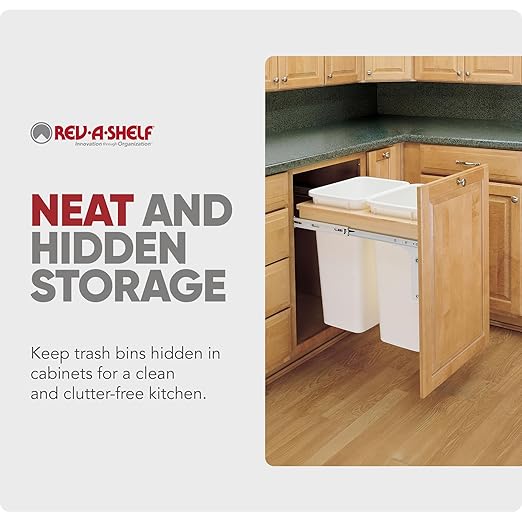 Rev-A-Shelf Top Mount Double Pullout Under Cabinet 50 Quart Kitchen Trash Cans for Full Height Cabinet, 150 Pound Rated Full-Extension Slides, 4WCTM-2150DM-2