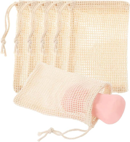 COMNICO 10 PCS Soap Bags Natural Sisal Soap Saver for Foaming and Drying Bubble Mesh Soap Scrubber Pouch Handmade Cotton Bag with Drawstring Body Facial Cleaning Bath Shower Tool