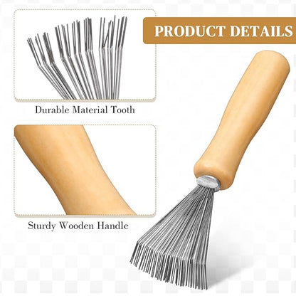 Boao 2 Pieces Hair Brush Cleaning Tool Comb Cleaner Brush Mini Comb Cleaning Hair Remover Tool for Removing Dust Home and Salon Use(White, Wood Color,Polished Wooden Handle Rake)