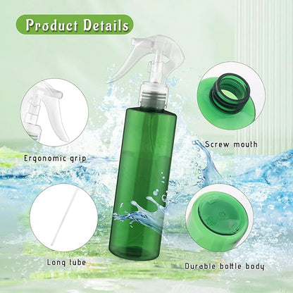 6-Pack 200ml Green PET Plastic Spray Bottles with Clear PP Head Empty Fine Mist Liquid Sprayer Multi-Purpose Atomizer Dispenser for Home,Garden and Beauty
