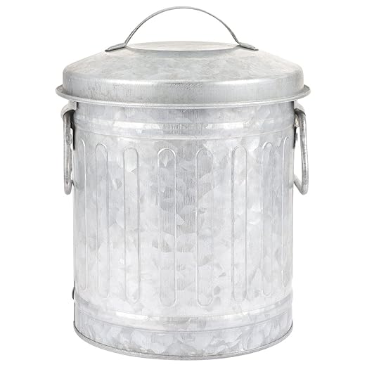 Zerodeko Desktop Stationery Bucket Small Trash Bin with Lid 7.28X5.70X5.70In Mini Wastebasket for Office and Home Desk Organizer Plant Holder Convenient Metal Rubbish can